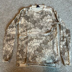 GAP Women’s Cream and Brown Crew Neck Sweater with Ribbed Details